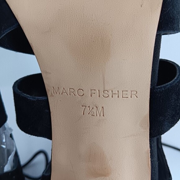 Marc Fisher Women's Black Suede Strappy Lace Up Block Heel Sandals Size 7.5 - Picture 6 of 6